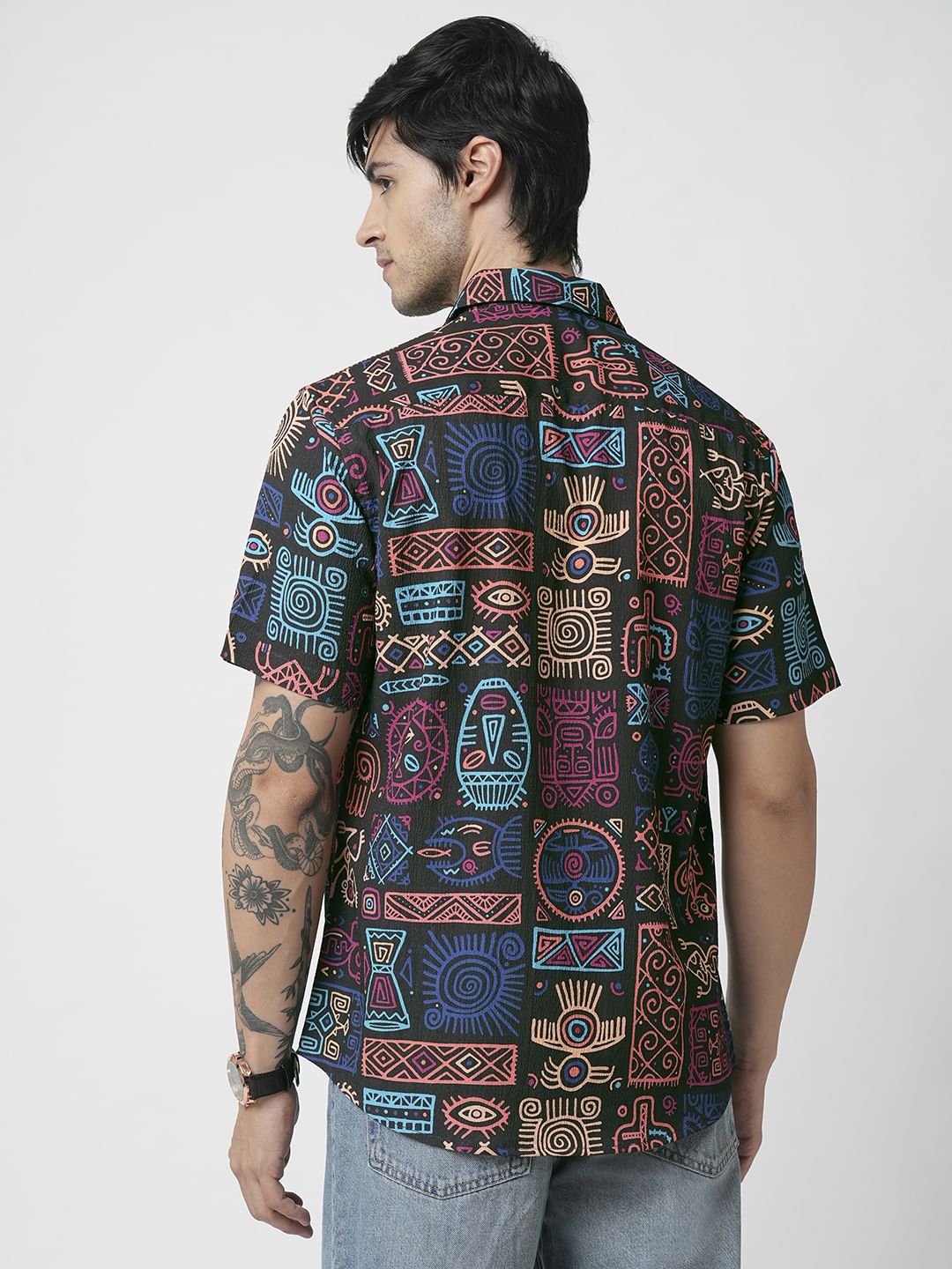 Black African Vector Artistic Printed Crushed Shirt