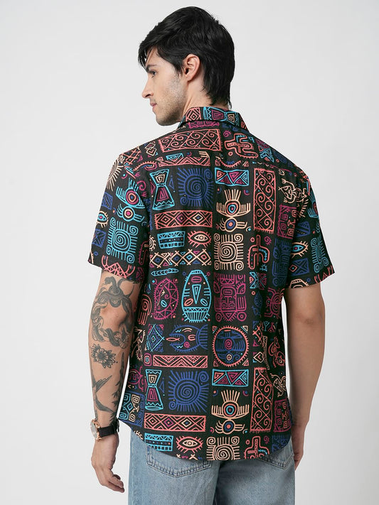 Black African Vector Artistic Printed Crushed Shirt