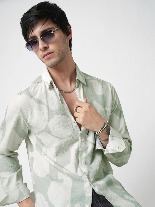Pastel Mint Abstract Printed Crushed Shirt