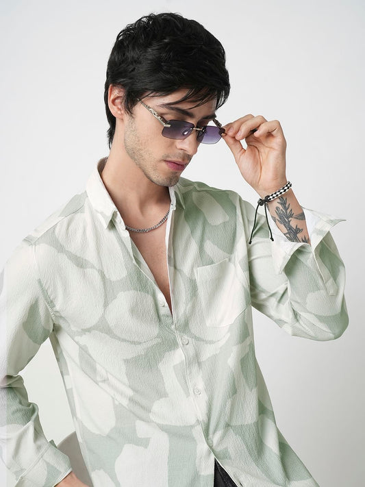 Pastel Mint Abstract Printed Crushed Shirt