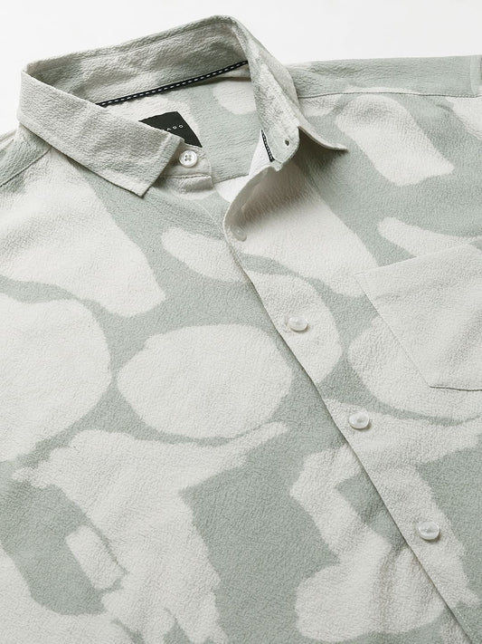 Pastel Mint Abstract Printed Crushed Shirt