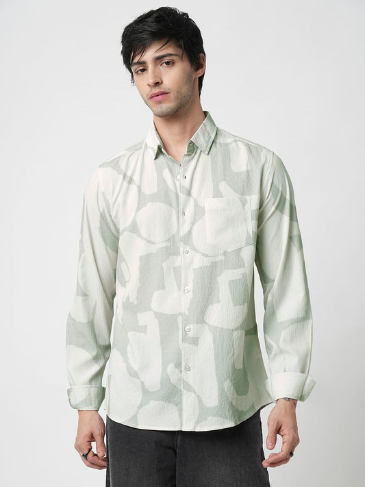 Pastel Mint Abstract Printed Crushed Shirt
