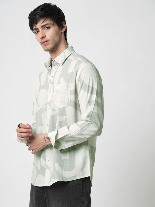 Pastel Mint Abstract Printed Crushed Shirt