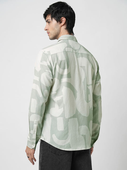 Pastel Mint Abstract Printed Crushed Shirt