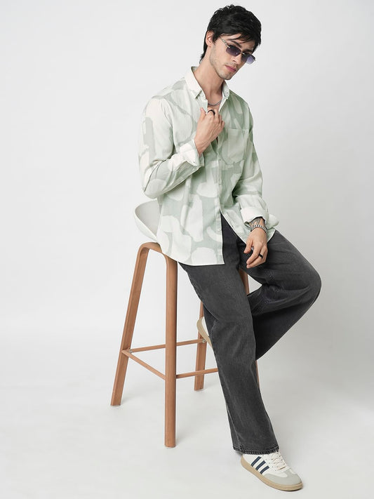 Pastel Mint Abstract Printed Crushed Shirt
