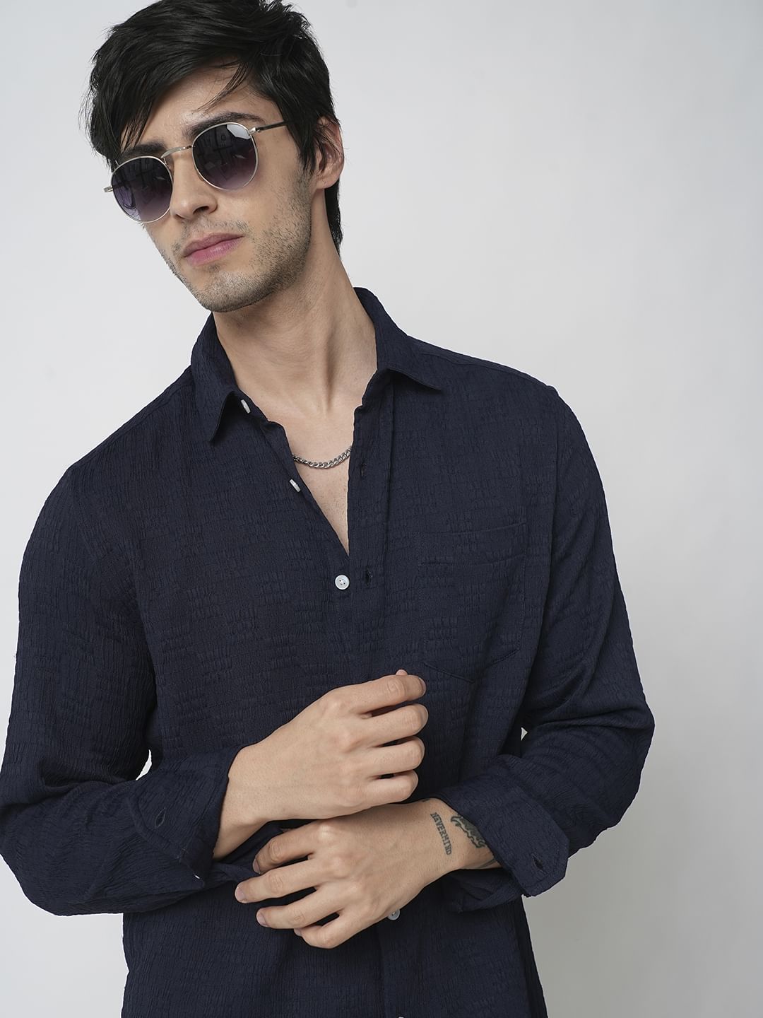 Navy Textured Crushed Shirt