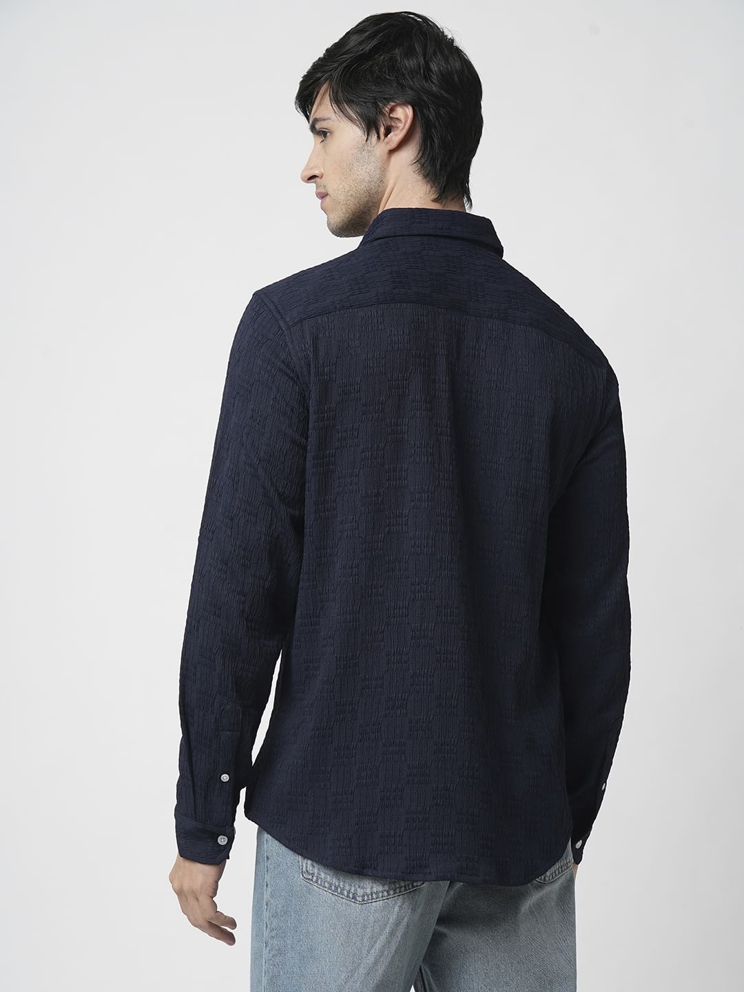 Navy Textured Crushed Shirt