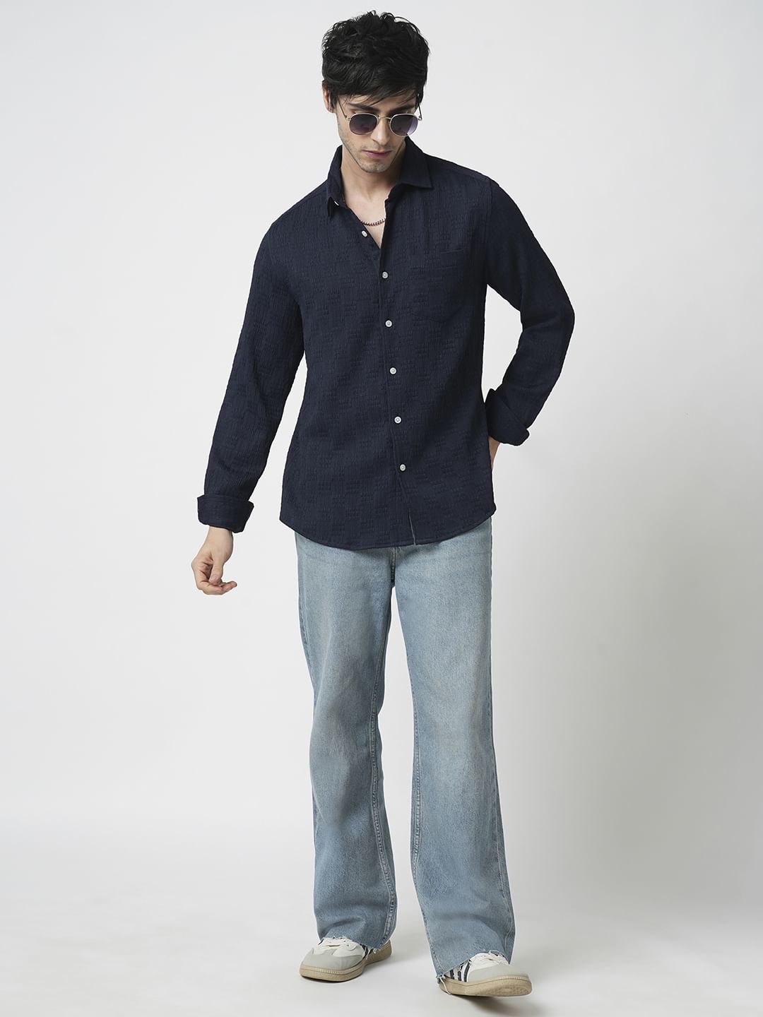Navy Textured Crushed Shirt