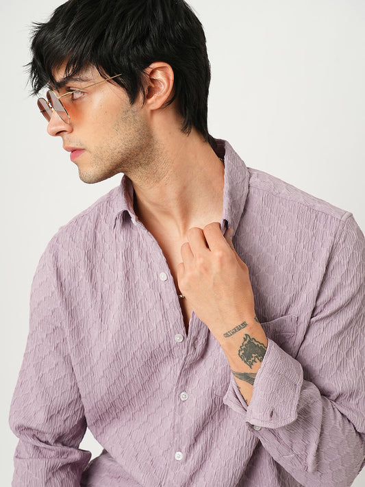 Heather Purple Double Cloth Jacquard Shirt
