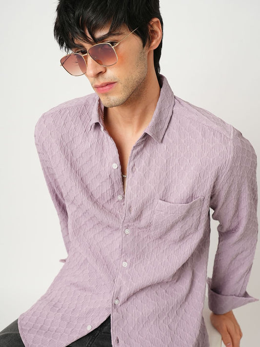 Heather Purple Double Cloth Jacquard Shirt