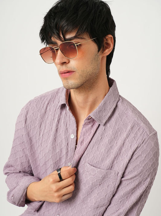 Heather Purple Double Cloth Jacquard Shirt