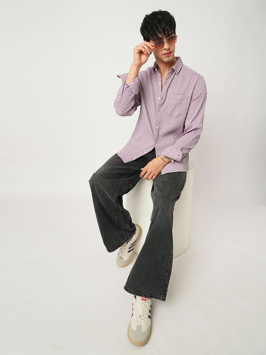 Heather Purple Double Cloth Jacquard Shirt