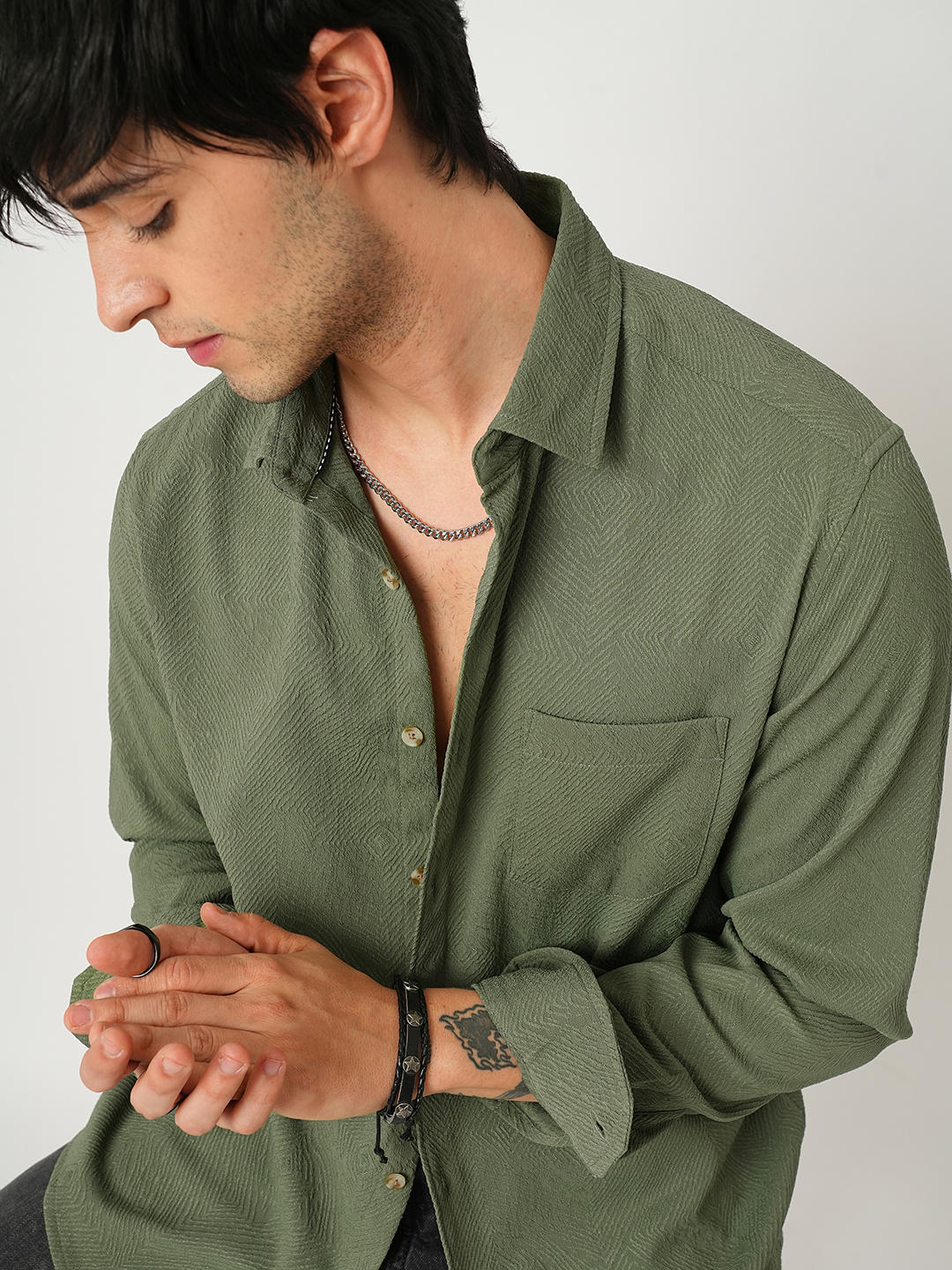 Basil Green Swirl Jacquard Shirt