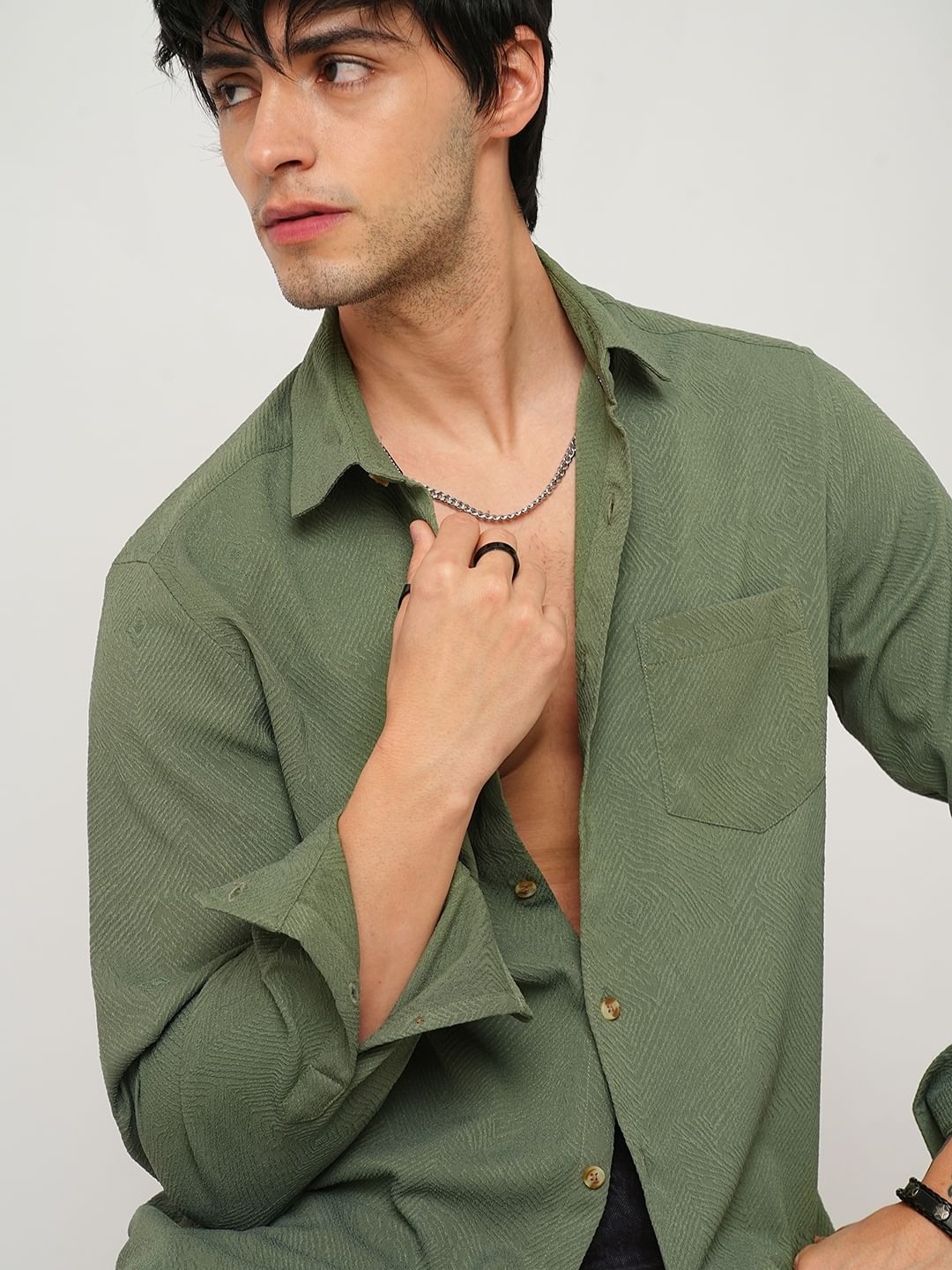 Basil Green Swirl Jacquard Shirt