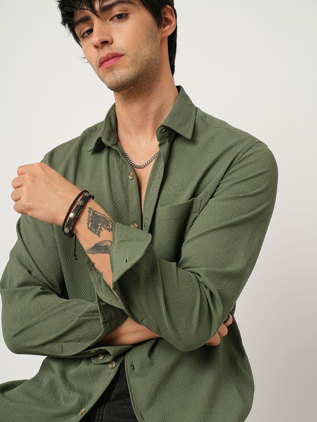 Basil Green Swirl Jacquard Shirt