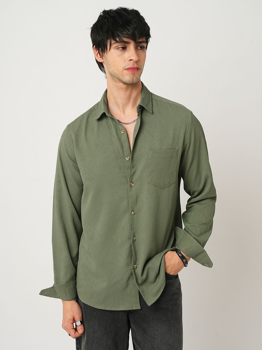 Basil Green Swirl Jacquard Shirt