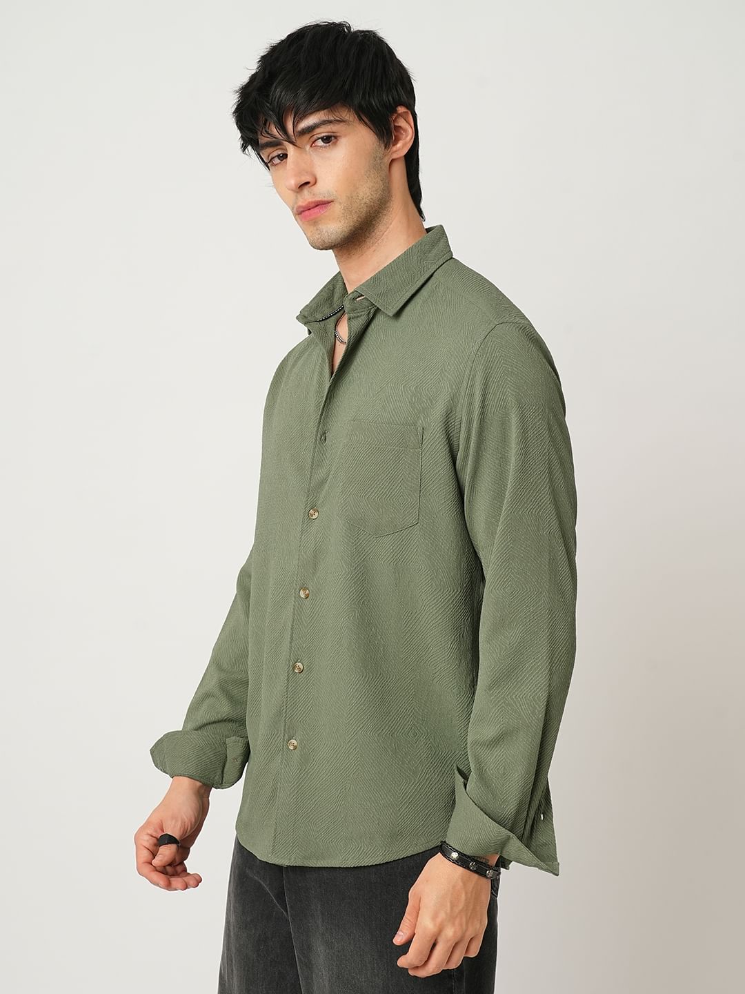 Basil Green Swirl Jacquard Shirt