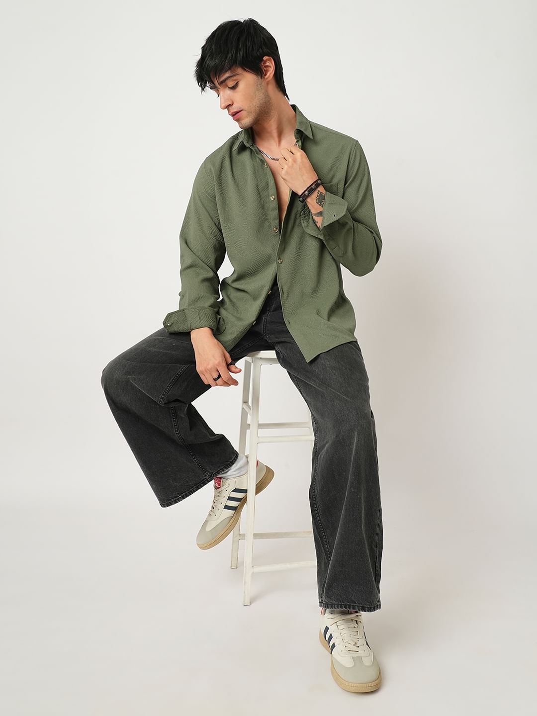 Basil Green Swirl Jacquard Shirt