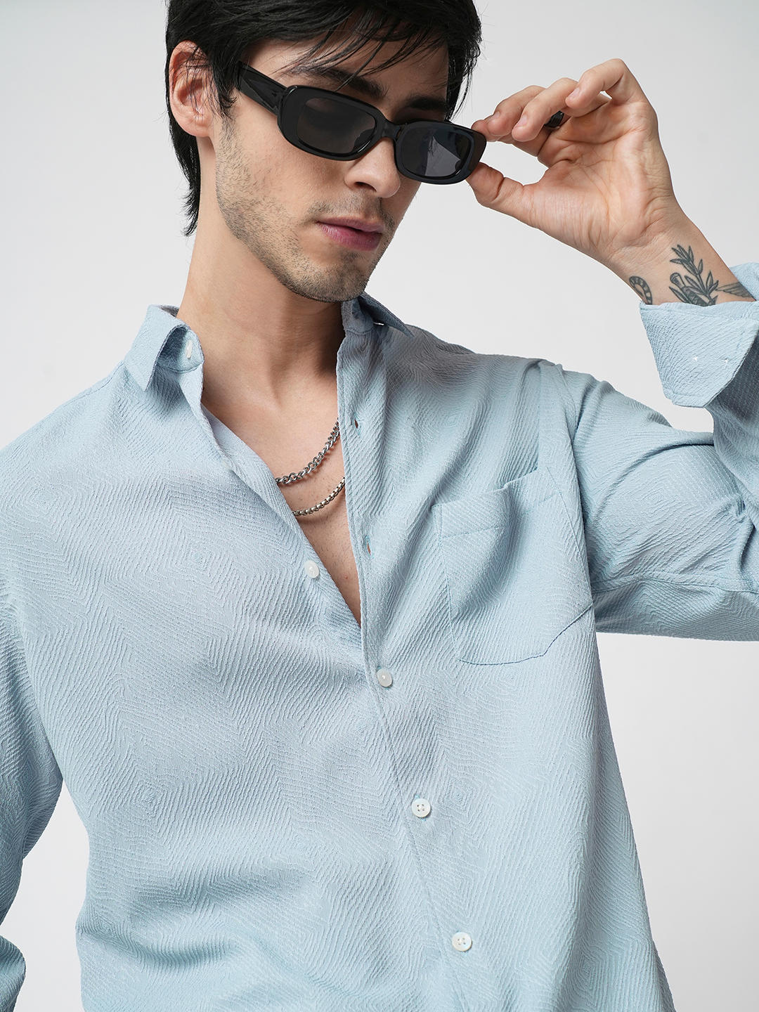 Pastel Blue Twirl Jacquard Shirt