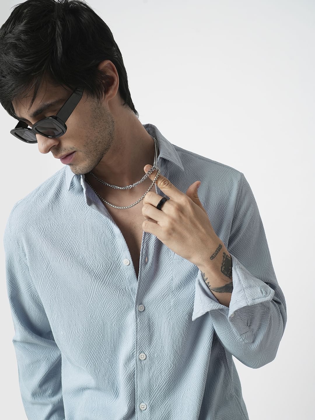 Pastel Blue Twirl Jacquard Shirt