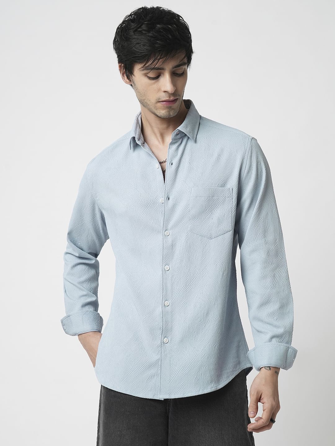 Pastel Blue Twirl Jacquard Shirt