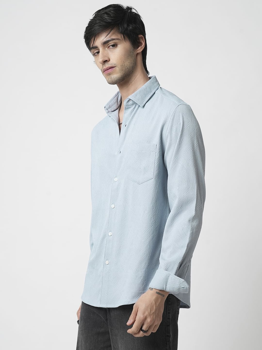 Pastel Blue Twirl Jacquard Shirt