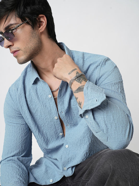 Air Superiority Blue Abstract Textured Shirt