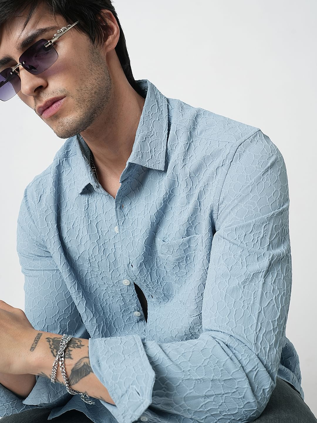 Air Superiority Blue Abstract Textured Shirt