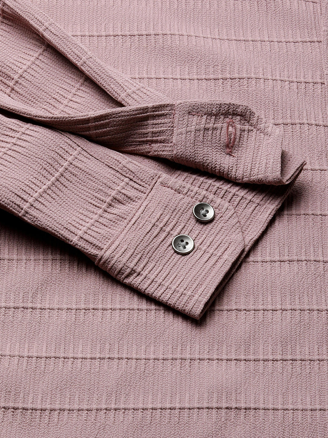 Nude Pink Horizontal Striped Textured Shirt