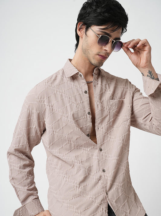 Honey Beige Abstract Textured Detailed Shirt