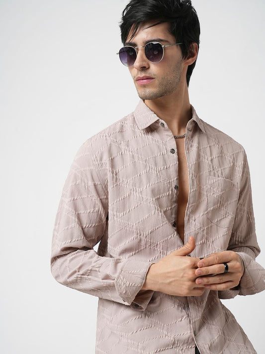 Honey Beige Abstract Textured Detailed Shirt