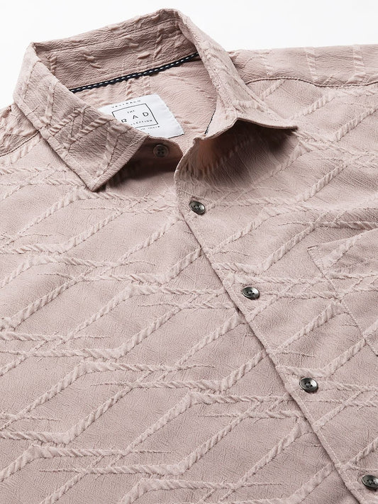 Honey Beige Abstract Textured Detailed Shirt