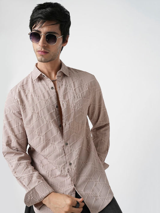 Honey Beige Abstract Textured Detailed Shirt
