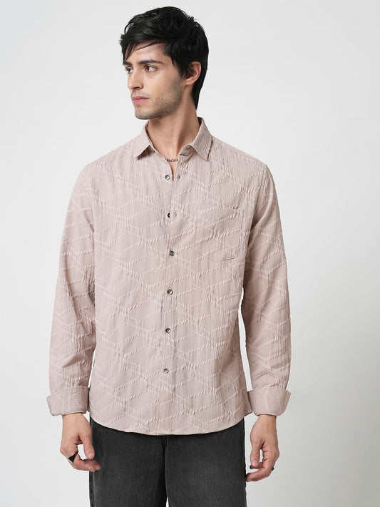 Honey Beige Abstract Textured Detailed Shirt