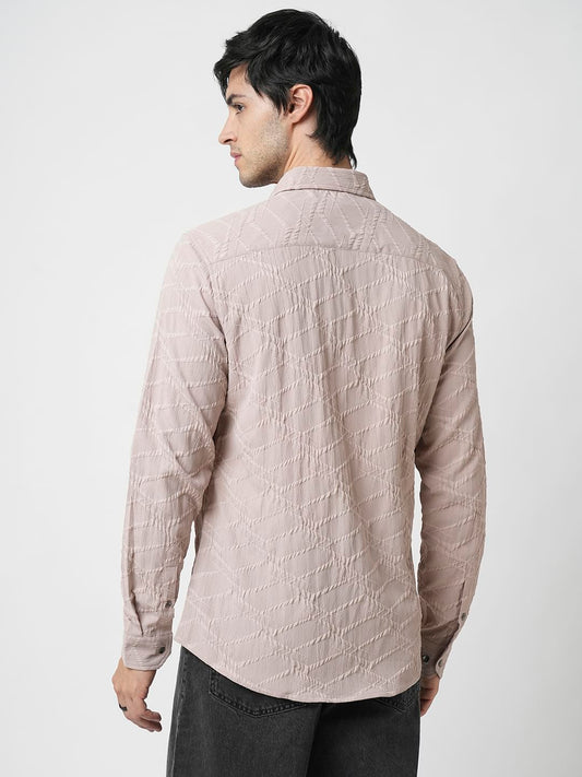 Honey Beige Abstract Textured Detailed Shirt