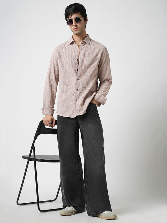 Honey Beige Abstract Textured Detailed Shirt