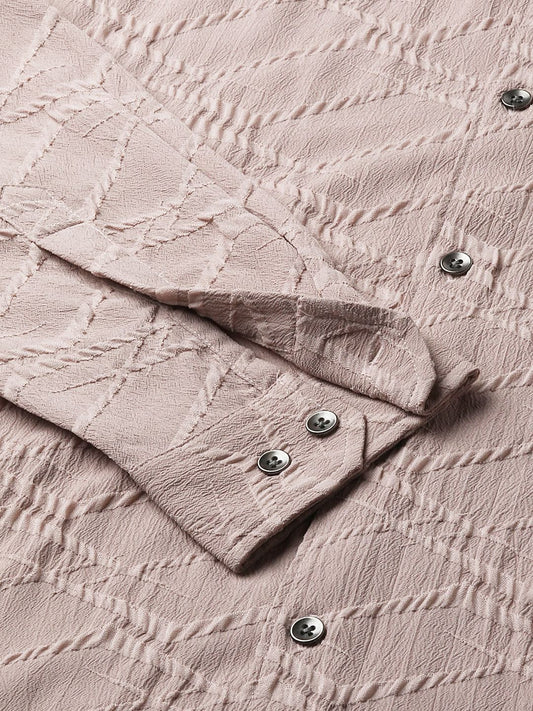 Honey Beige Abstract Textured Detailed Shirt