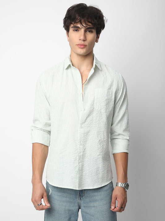 Sea-foam Green Seersucker Striped Shirt