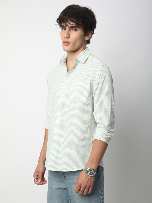 Sea-foam Green Seersucker Striped Shirt