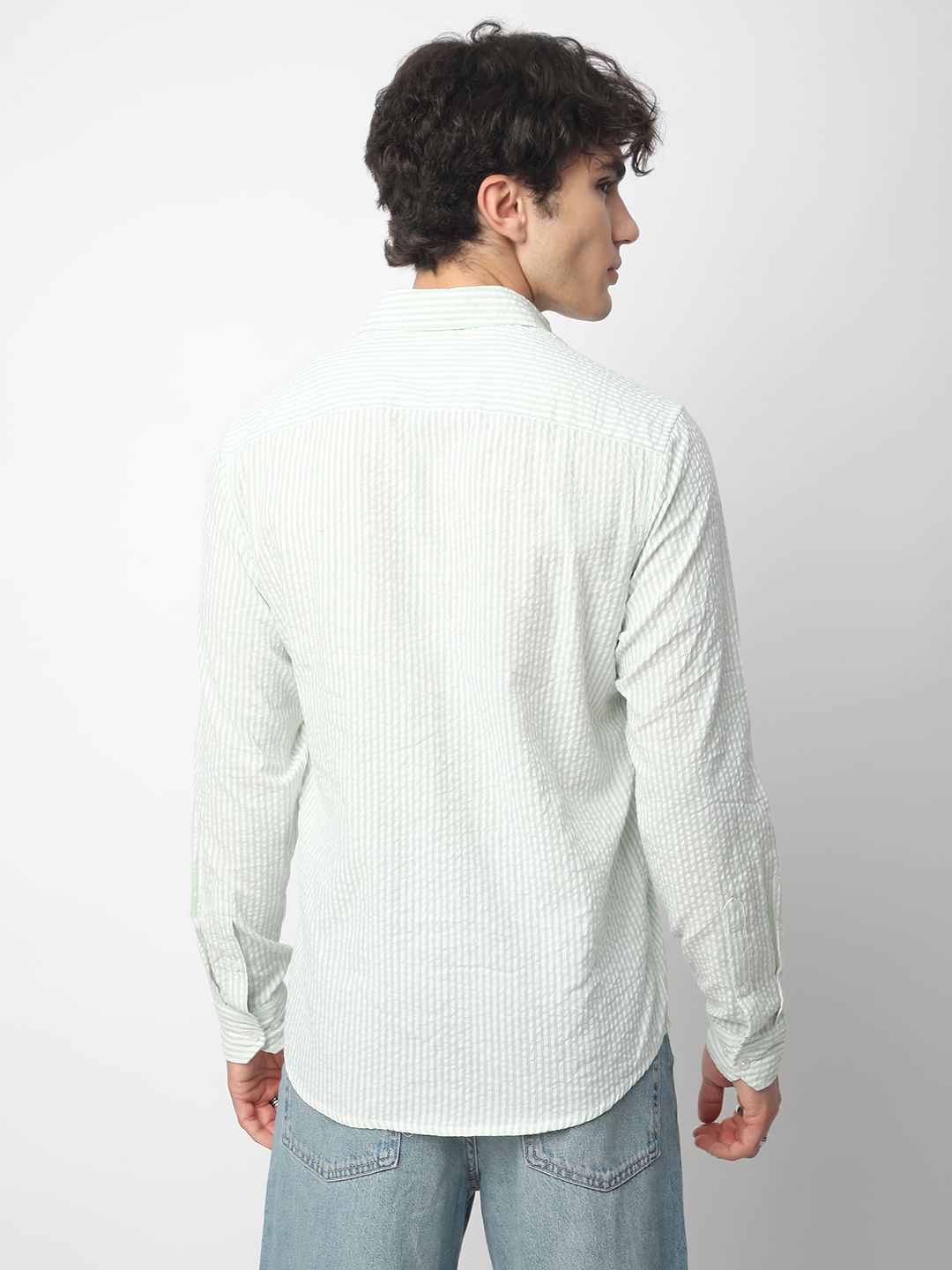 Sea-foam Green Seersucker Striped Shirt