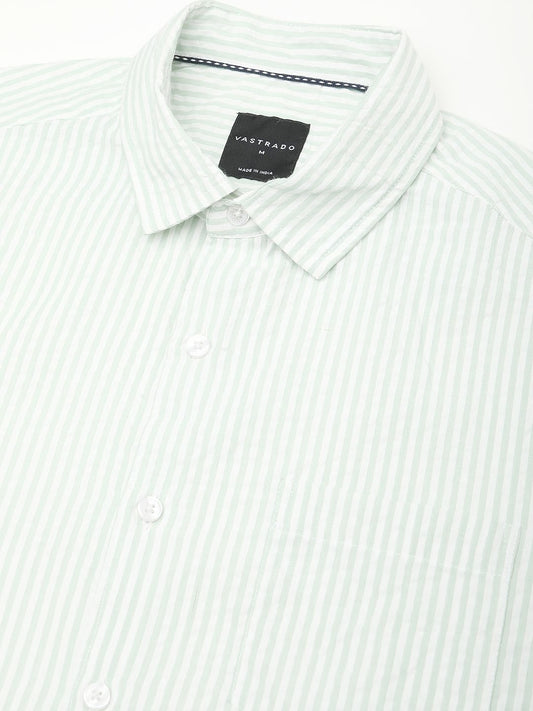 Sea-foam Green Seersucker Striped Shirt