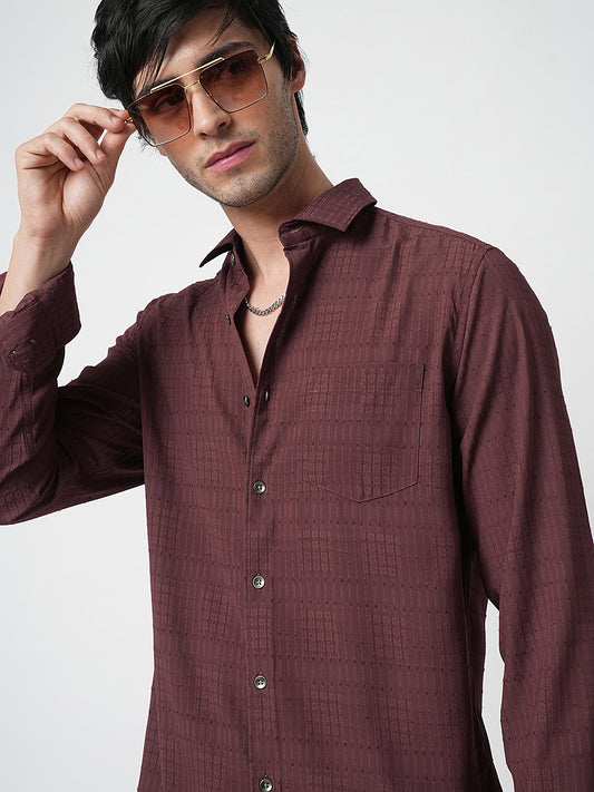 Burnt Maroon Ditsy Dobby Shirt