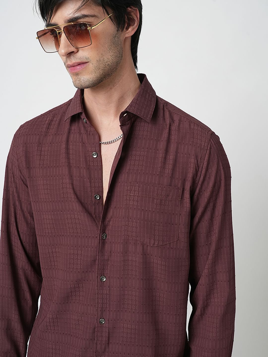 Burnt Maroon Ditsy Dobby Shirt