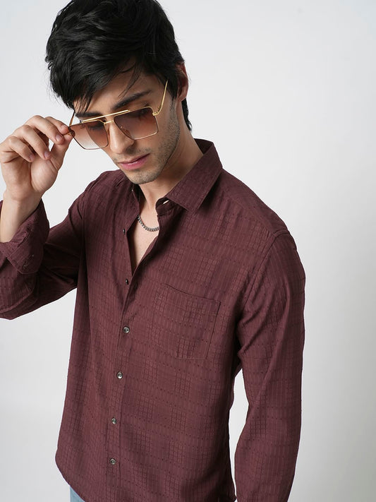 Burnt Maroon Ditsy Dobby Shirt