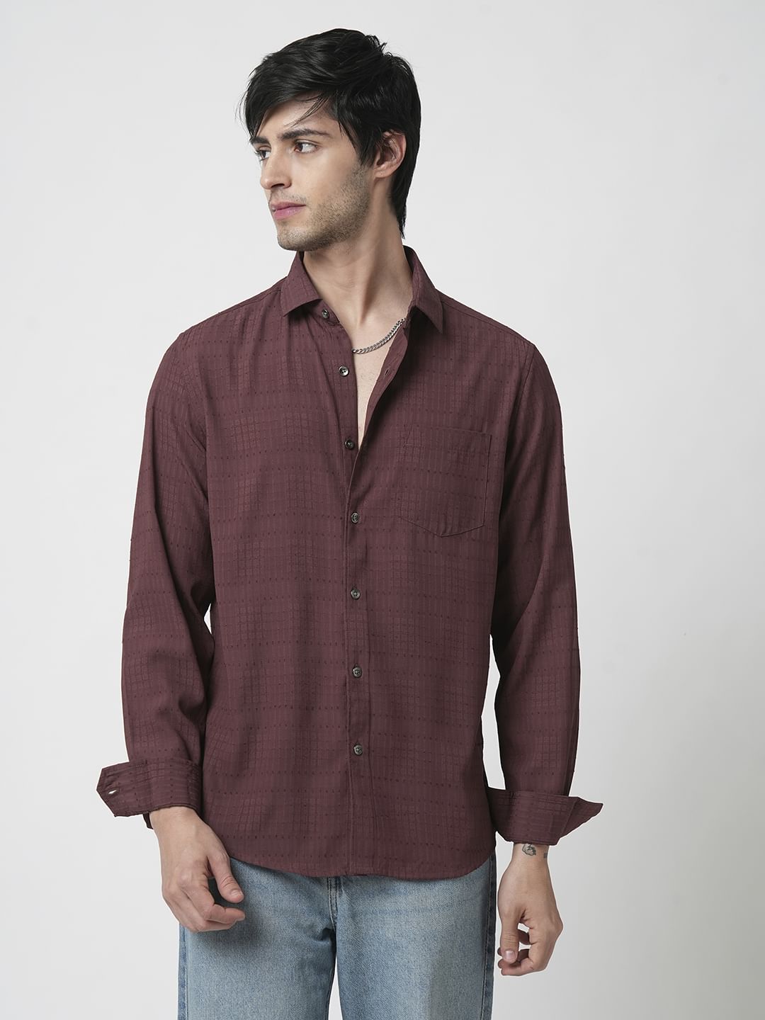 Burnt Maroon Ditsy Dobby Shirt