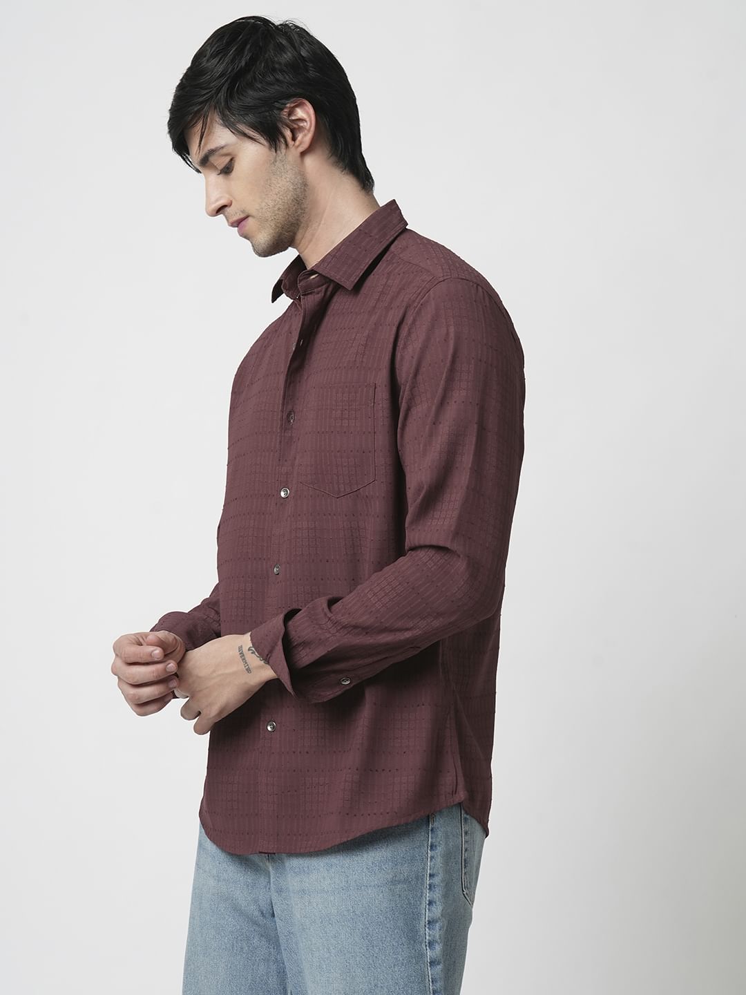 Burnt Maroon Ditsy Dobby Shirt