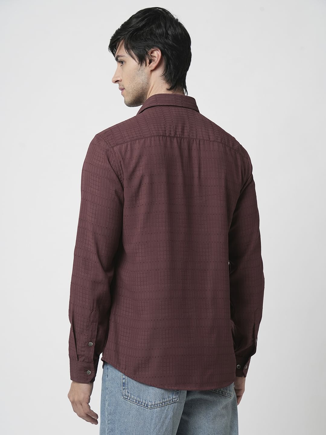 Burnt Maroon Ditsy Dobby Shirt