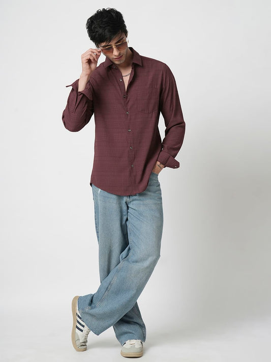 Burnt Maroon Ditsy Dobby Shirt