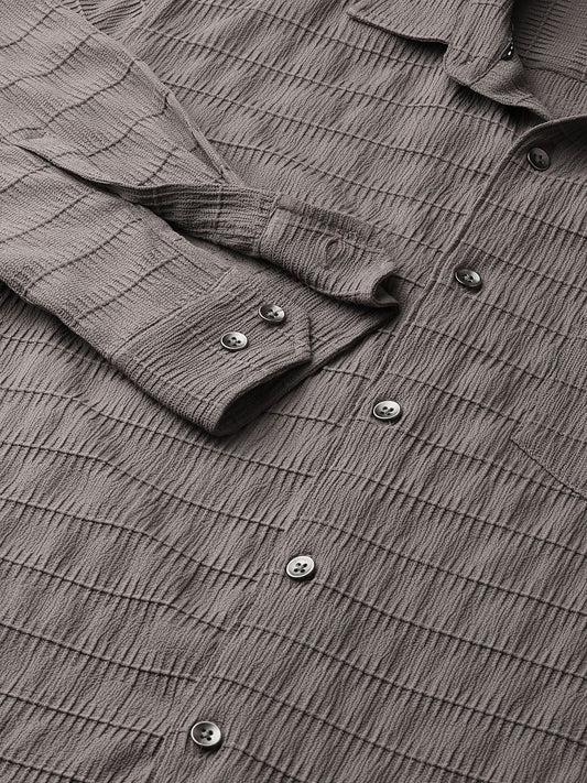 Coffee Brown Line Textured Shirt