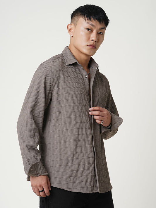 Coffee Brown Line Textured Shirt